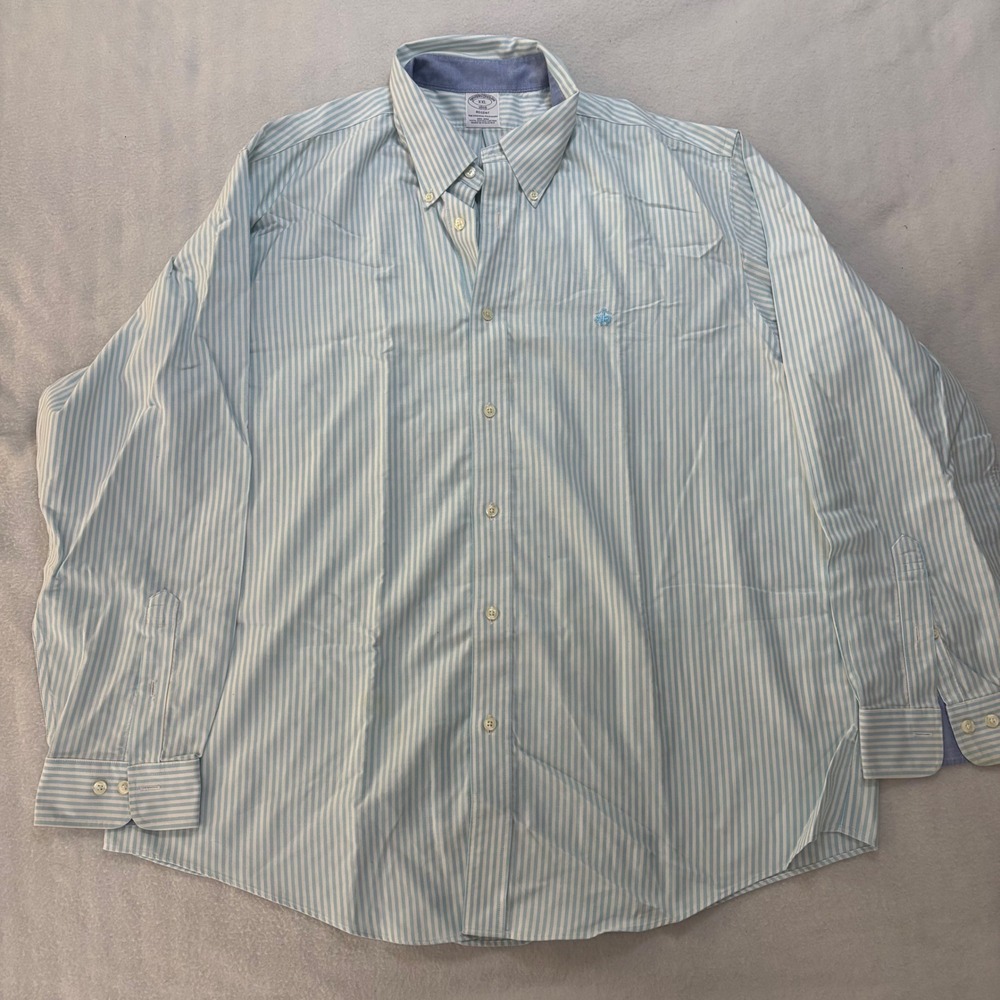 Brooks Brothers Regent Shirt XXL Mens Blue White Striped Non-Iron Supima Cotton